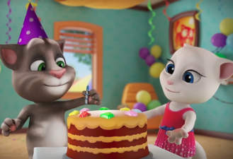 کارتون گربه سخنگو کیک تولد فوق العاده