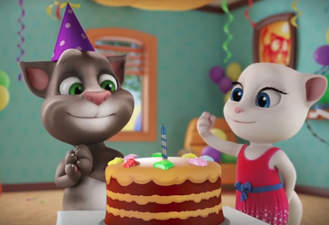 انیمیشن گربه سخنگو کیک تولد بزرگ