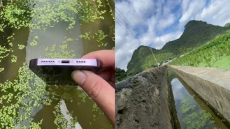 فیلمبرداری از آب زلال، کوه سبز، ابر صاف