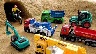 برنامه کودک بیبو / کامیون های سیمان و زباله، تراکتورهای اسباب بازی در غار  